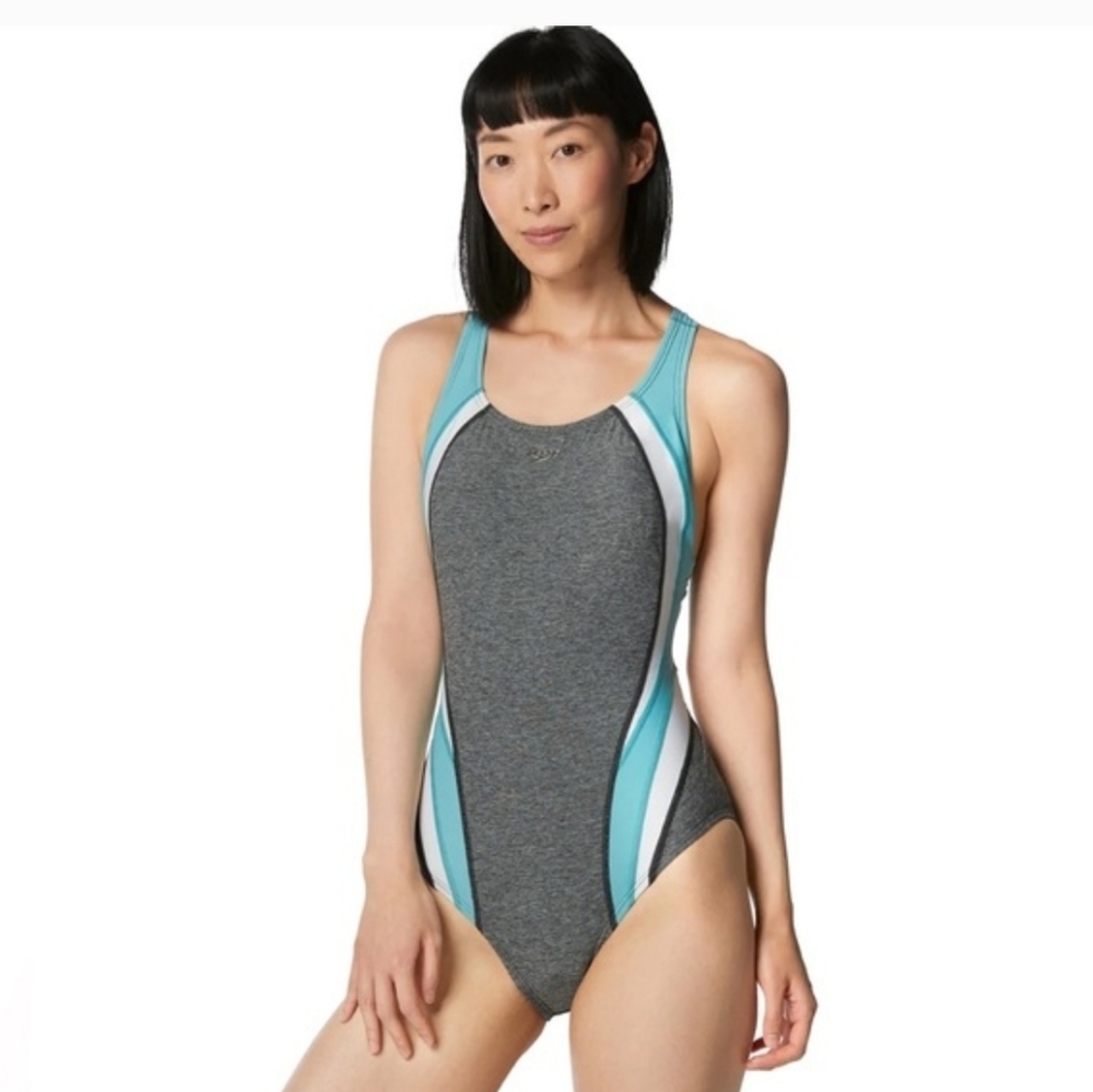 NWT Speedo Women's Heather Quantum Fusion Splice 1 PC Swimsuit 8